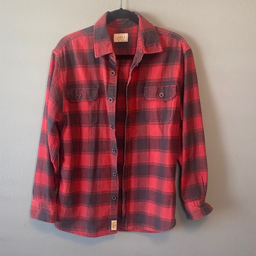 Jachs Red and Black Plaid Button-Down Shirt